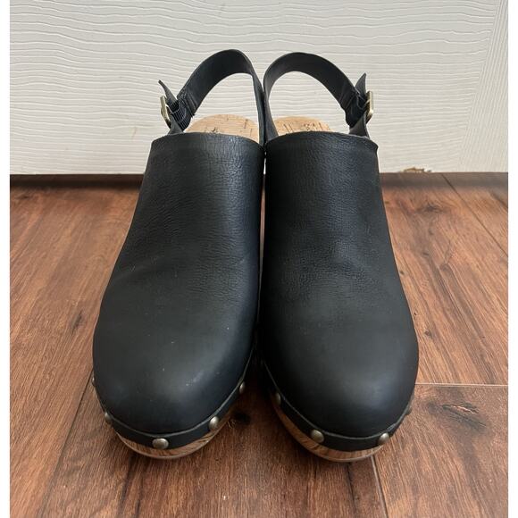 KORK-EASE Darby Black Leather Woodgrain Platform Slingback Clogs Shoes Sz 9M - Picture 7 of 13